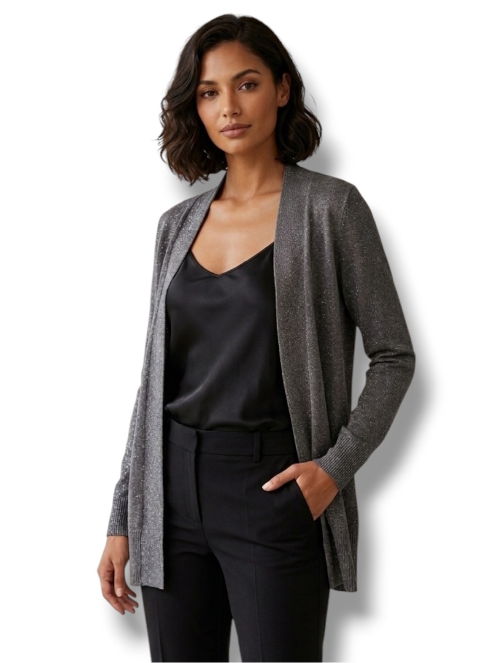 White House Black Market Metallic Shimmer Open Front Cardigan Women’s XXS NWT
